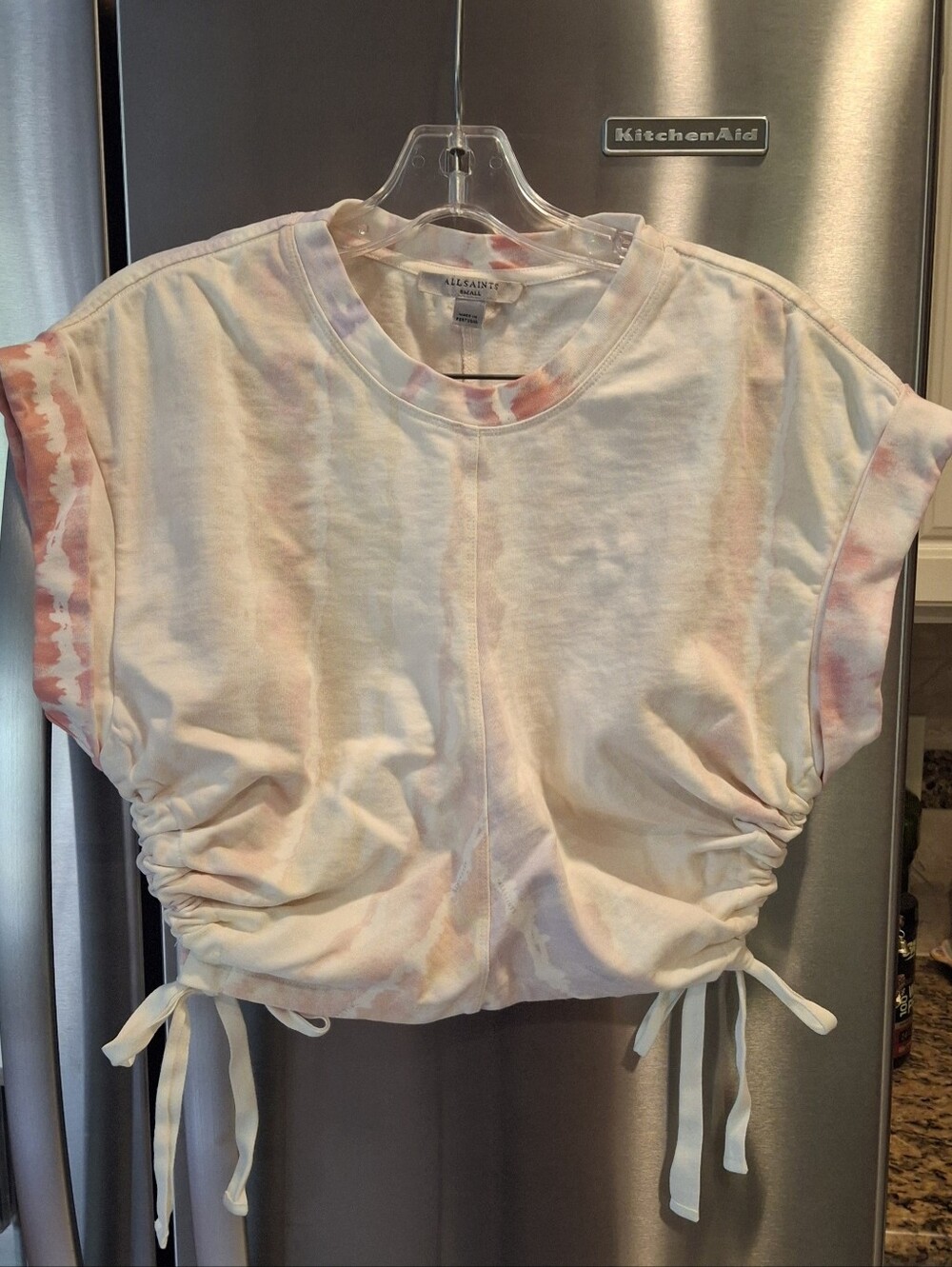 All Saints White & Pink Tie-Dye Crewneck Crop Top